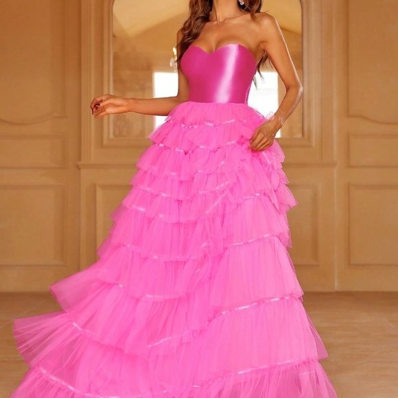 . Dresses & Skirts - Pink Preppy womens Mesh Hem Tube Party Dress